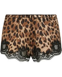 Dolce & Gabbana - Short de lingerie en satin et dentelle à imprimé léopard - Lyst