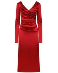 Dolce & Gabbana - Satin Draped Calf-length Dress - Lyst
