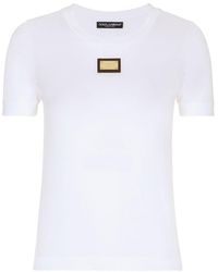 Dolce & Gabbana - T Shirt With Logoed Metal Plaque - Lyst