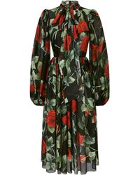 Dolce & Gabbana - Wadenlanges, strukturiertes Kleid aus Chiffon - Lyst