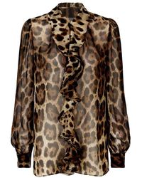 Dolce & Gabbana - Leopard-Print Chiffon Shirt With Ruches - Lyst