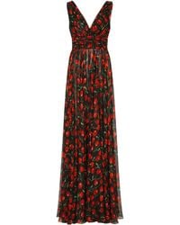 Dolce & Gabbana - Langes Chiffon-Kleid mit Majolika-Print - Lyst