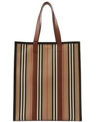 Burberry Icon Stripe E-canvas Portrait Tote Bag - Natural