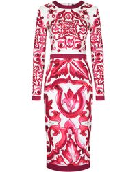 Dolce & Gabbana - Midi Seidenkleid mit Maiolica -Motiv - Lyst