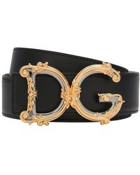Dolce & Gabbana - Leather Belt With Baroque Dg Logo - Lyst