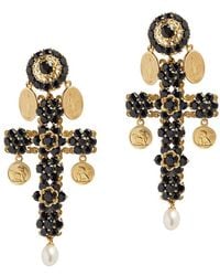 Dolce & Gabbana - Cross Earrings With Sapphires And Medallions - Lyst