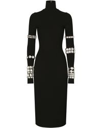 Dolce & Gabbana - Longuette-Kleid aus Jersey in Milano-Ripp mit Strasssteinen - Lyst