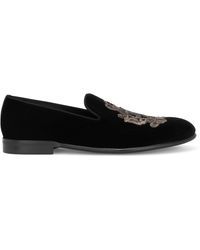 Dolce & Gabbana - Samt-Slippers mit Wappenstickerei - Lyst
