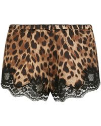 Dolce & Gabbana - Leopard-print Satin Lingerie Shorts With Lace Detailing - Lyst