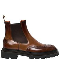 Santoni Leather Brogue Chelsea Boots - Brown