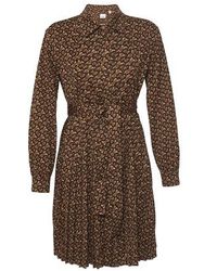 Burberry Robe chemise en jersey plissée ceinturée Monogram - Marron