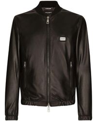 Dolce & Gabbana - Leather Jacket With Branded Tag - Lyst