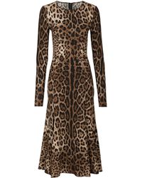 Dolce & Gabbana - Midikleid mit Leoparden-Print - Lyst