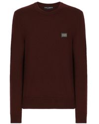 Dolce & Gabbana - Wool Round-Neck Sweater With Branded Tag - Lyst