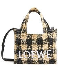 Loewe - Font Gingham Mini Raffia Tote Bag - Lyst
