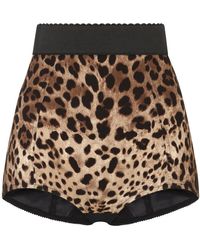Dolce & Gabbana - High-waisted Charmeuse Panties With Leopard Print - Lyst
