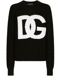 Dolce & Gabbana - Round-Neck Wool Sweater With Dg Logo Inlay - Lyst