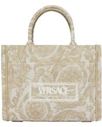 Versace - Embroidered Jacquard Barocco And Calf Leather Medium Tote - Lyst