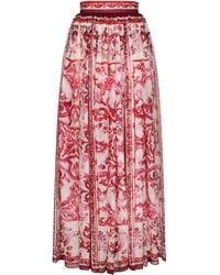 Dolce & Gabbana - Jupe longue en mousseline à imprimé majoliques - Lyst