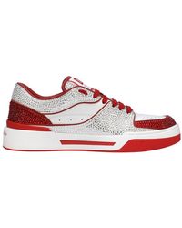 Dolce & Gabbana - New Roma Calfskin Leather Sneakers With Thermoset Crystals - Lyst