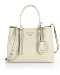 Prada Saffiano Cuir Medium Double Bag in Brown (caramel fuoco) | Lyst