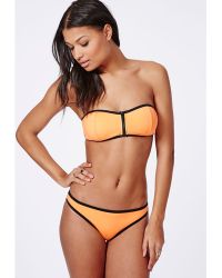 Missguided Zip Front Neoprene Bandeau Bikini Top Orange - Lyst