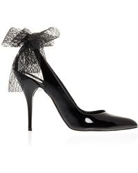 Oscar de la Renta Patent Leather Filina Bow Back Court Shoes - Black