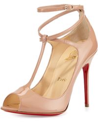 Christian Louboutin Talitha Patent T-Strap Red Sole Pump - Natural