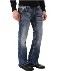Rock Revival Men's Blue Denim Bootcut Jeans with Yellow Trim NWT