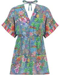 4giveness - Mexican Denim V-Neck 3/4 Sleeve Dress - Lyst
