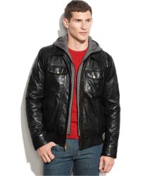 guess men's leather jacket with hood