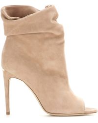 Burberry Burlison Suede Open-Toe Ankle Boots - Natural