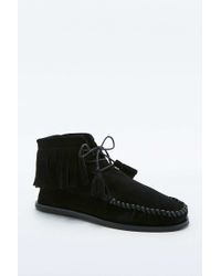 Urban Outfitters Pia Black Moccasin Fringe Ankle Boots