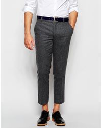 Farah Cropped Pants In Wool Mix Slim Fit - Gray