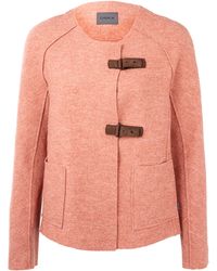 Oska Pink Collarless Leather Strap Wool Jacket