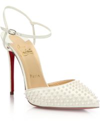 Christian louboutin Anjalina Spiked Patent Leather Pumps in Beige ...
