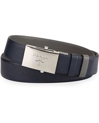 Prada Saffino Leather Logo Belt in Beige for Men (caramel) | Lyst  