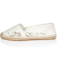 River Island White Lace Espadrille Shoes