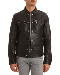 Diesel Leide Zip Leather Jacket in Black for Men | Lyst