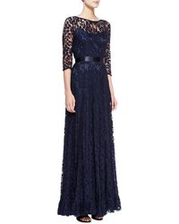 Rickie Freeman For Teri Jon Highneck Lace Gown in Green (teal) | Lyst