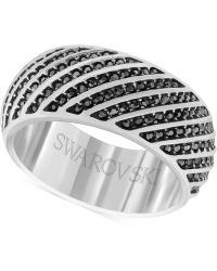 Swarovski Men's Silver-tone Hematite Crystal Ring - Black