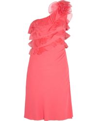 Valentino One-Shoulder Ruffled Silk-Organza And Crepe Dress - Lyst