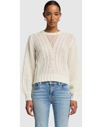 7 For All Mankind - Open Neck Cable Pullover Wool Blend Off White - Lyst