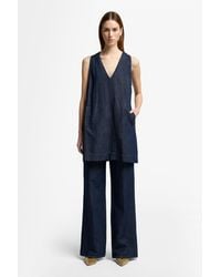 7 For All Mankind - V-neck Dress Indigo Linen Blueberry - Lyst