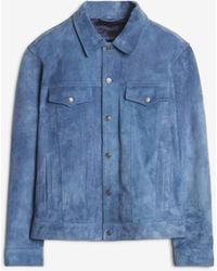 7 For All Mankind - Trucker Jacket Suede Dusty Blue - Lyst
