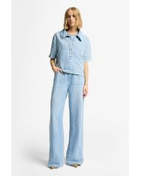 7 For All Mankind - Belted Wide Leg Indigo Linen Kansas - Lyst