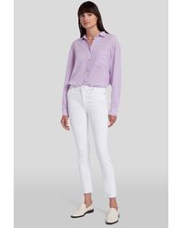 7 For All Mankind - Hw Skinny Crop Pure White With Raw Cut - Lyst