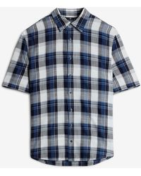 7 For All Mankind - Short Sleeve Regular Shirt Indigo Check - Lyst