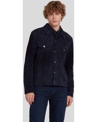 7 For All Mankind - Trucker Jacket Suede Navy - Lyst