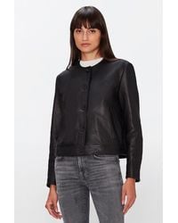 7 For All Mankind - Leather Collarless Jacket Leather Black - Lyst